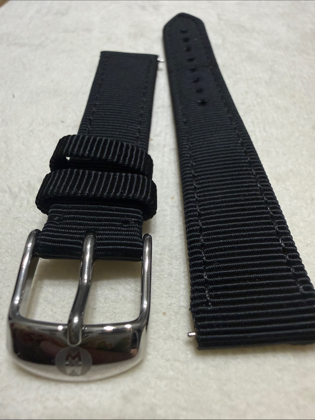Michele Black Nylon Watch Strap With Silver Buckle 16mm